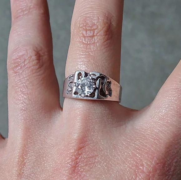 Vintage Sterling Silver Ring Size 9.75 Nugget Clear CZ Brutalist Modern